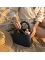 Mini EVA Beach Bag for Women - Cute Waterproof Rubber Tote Handbag for Vacation, Pool & Shower - Washable Mini Handbag for Sunscreen, Phone & Keys (Black)(8 Inch) 